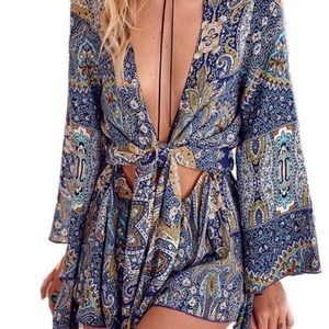 Boho V-Neck Wide Sleeves Paisley Romper Playsuit S